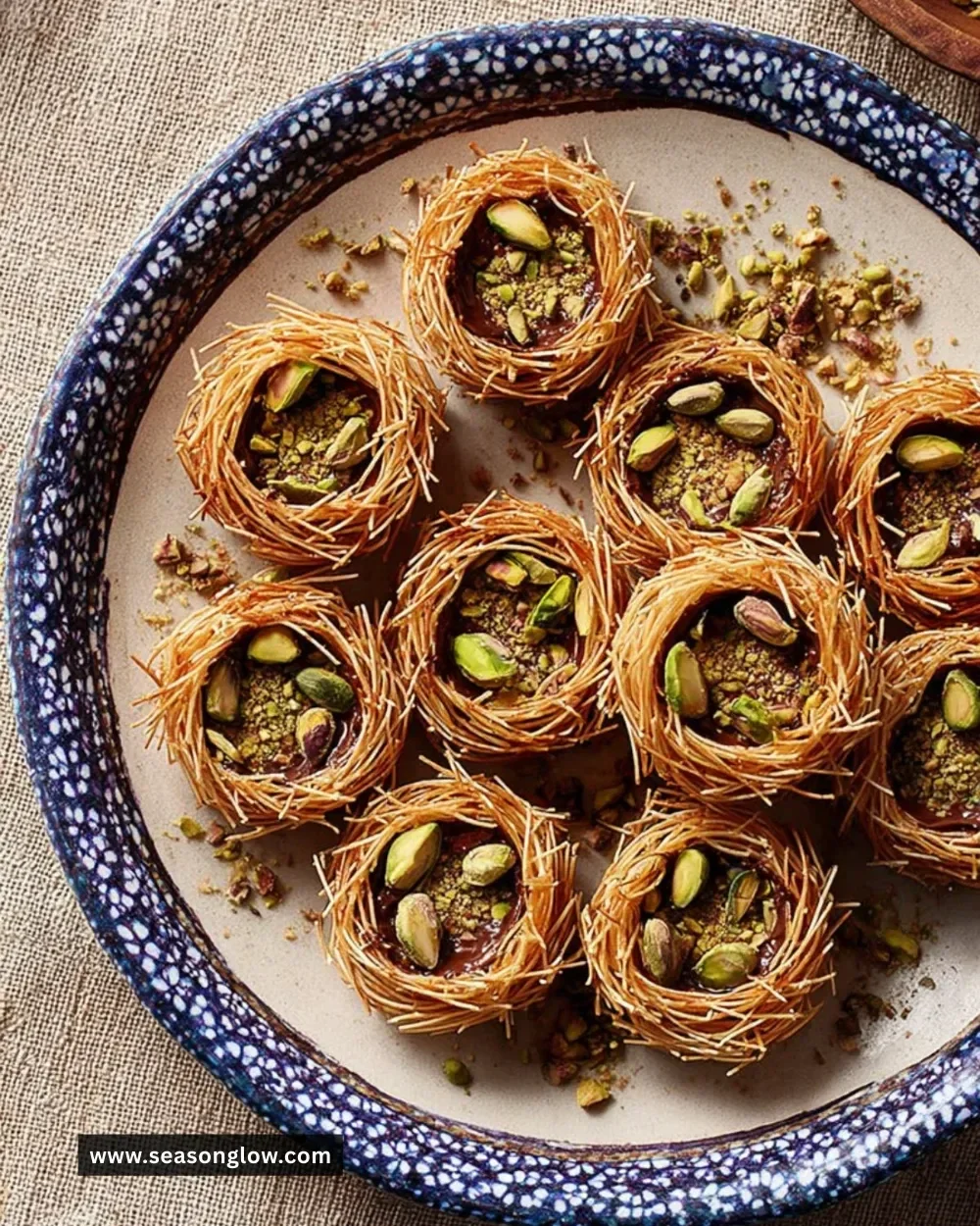 Deliciously crafted Pistachio Bird’s Nests dessert with nuts and chocolate.