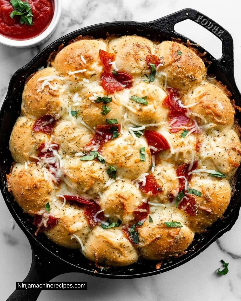Homemade Pizza Pull Apart Rolls fresh out of the oven, golden and cheesy.