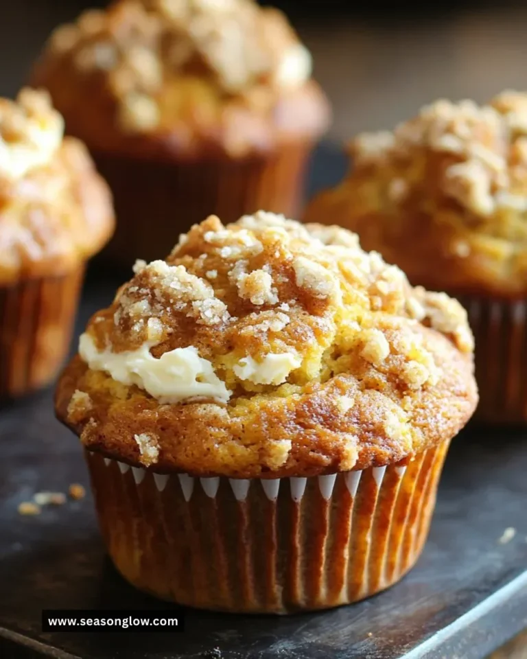 Freshly baked Pumpkin Cream Cheese Muffins with cream cheese filling.