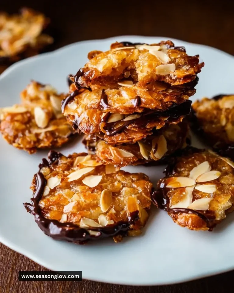 Plate of homemade quick Florentines topped with chocolate and nuts