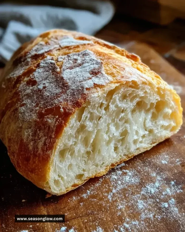 Freshly baked rustic French bread loaf on a wooden cutting board.