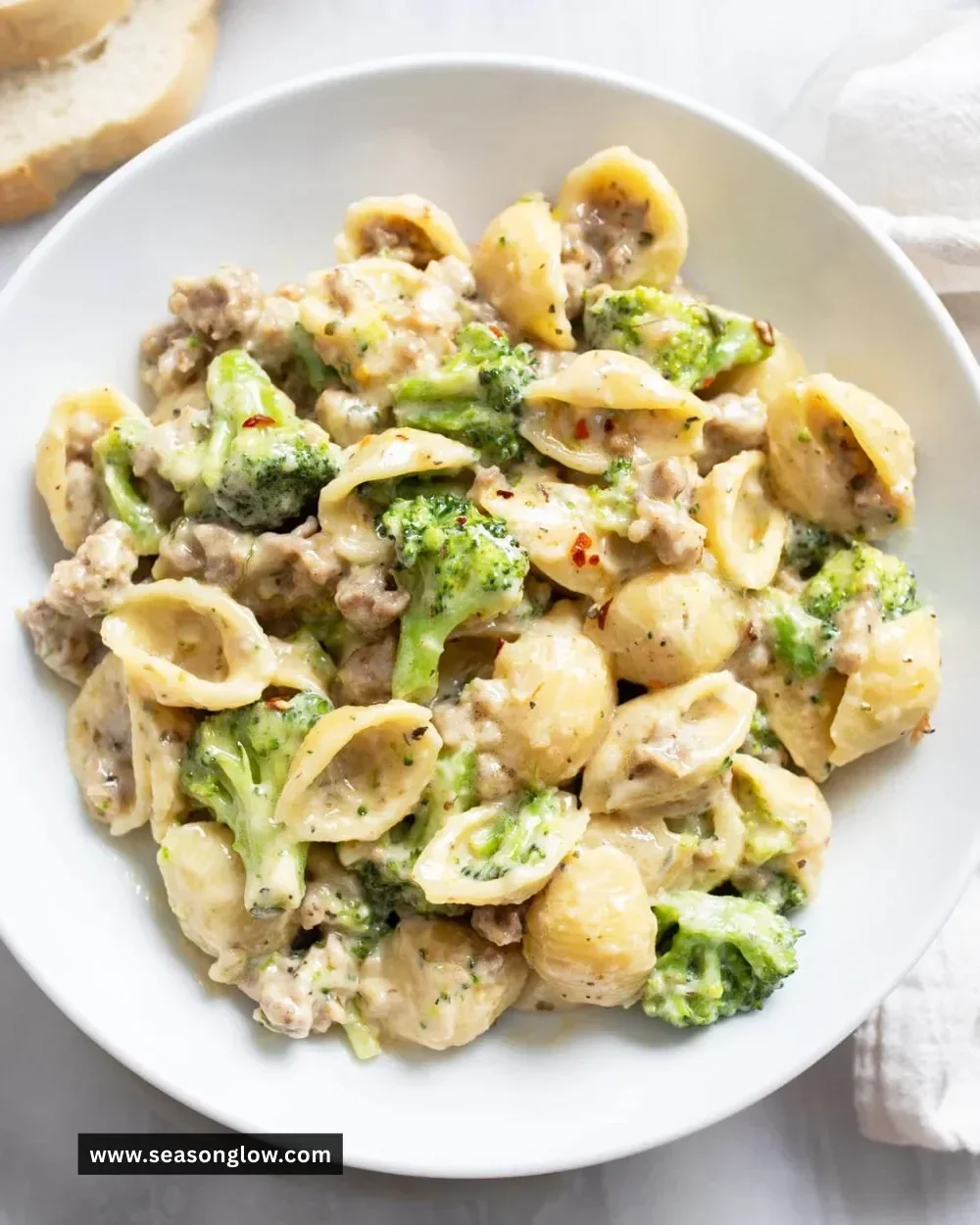 Delicious sausage and broccoli pasta in a bowl ready to serve