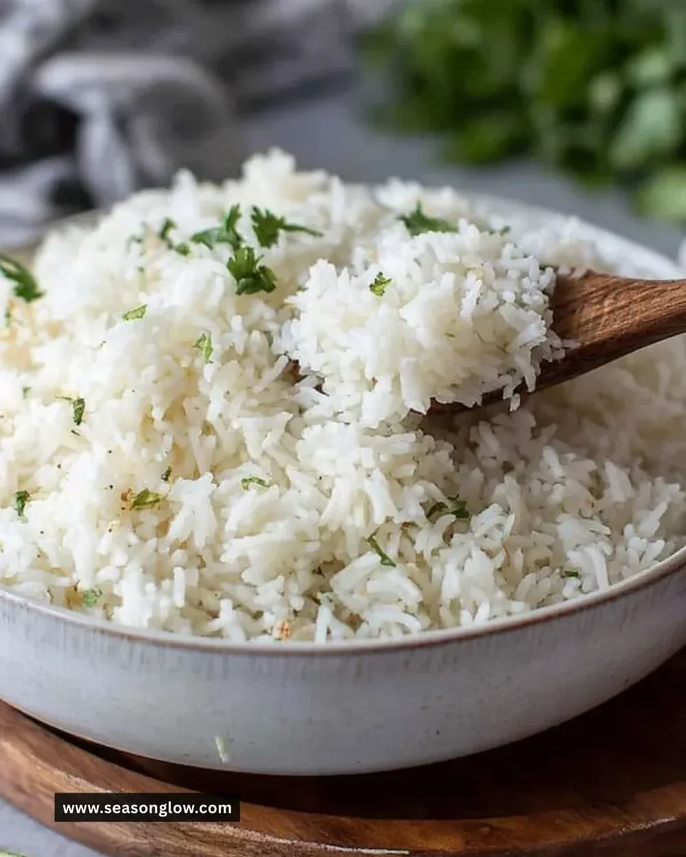 Delicious coconut rice served in a bowl with fresh ingredients