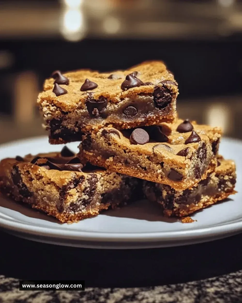 Delicious gooey chocolate chip cookie bars fresh out of the oven.