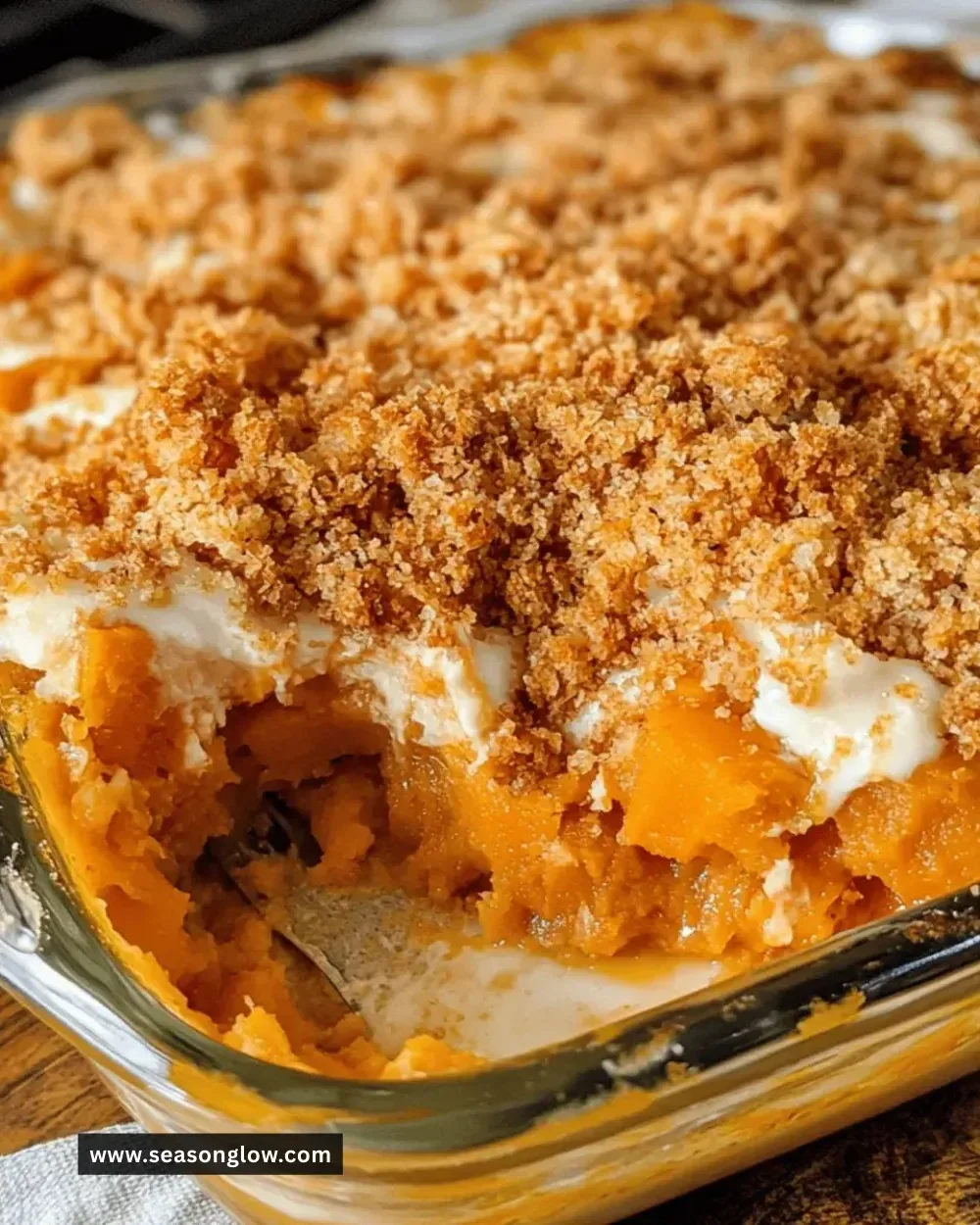 Delicious ultimate sweet potato casserole bake topped with crunchy pecans