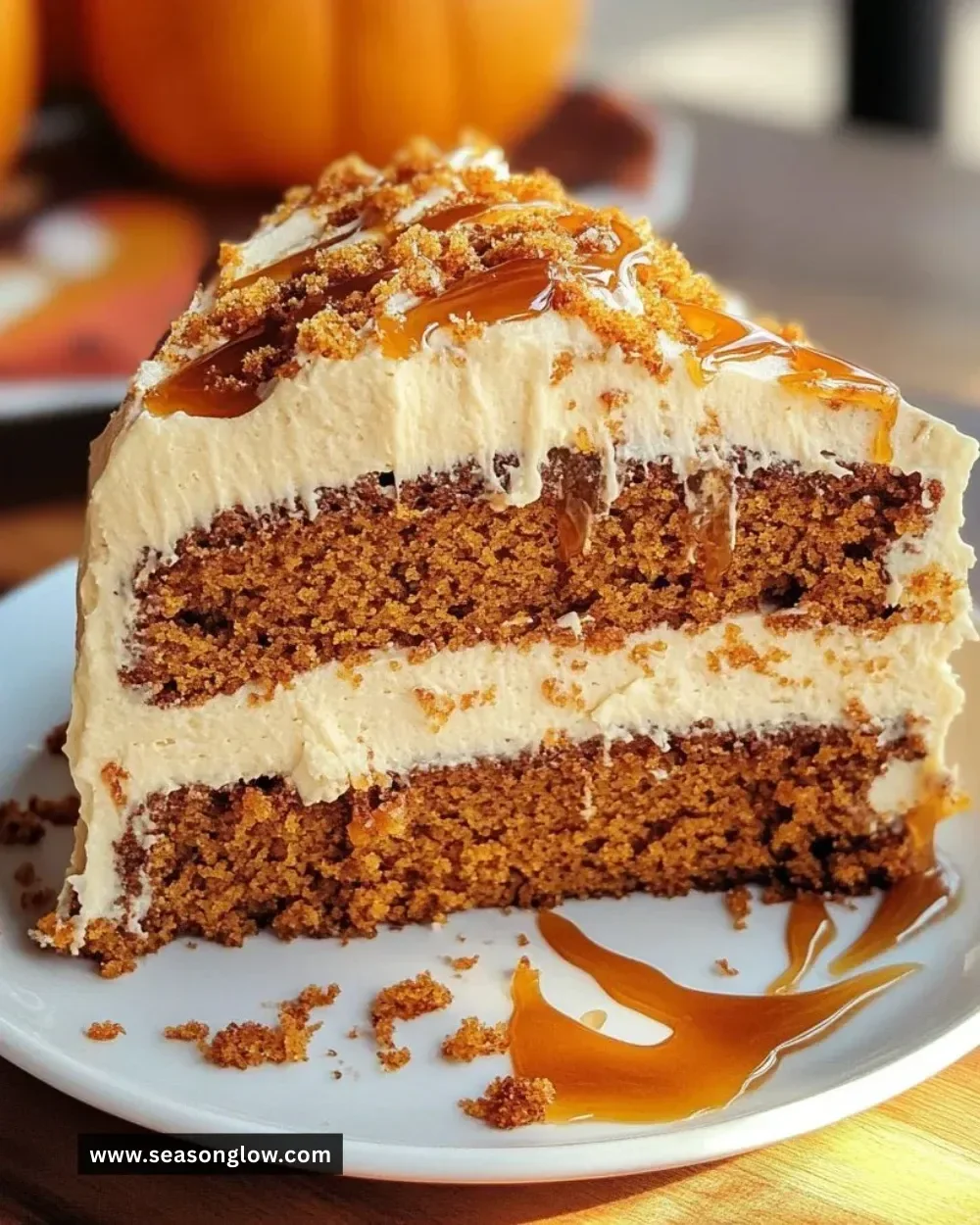 Delicious vegan pumpkin spice cake with fall spices and frosting