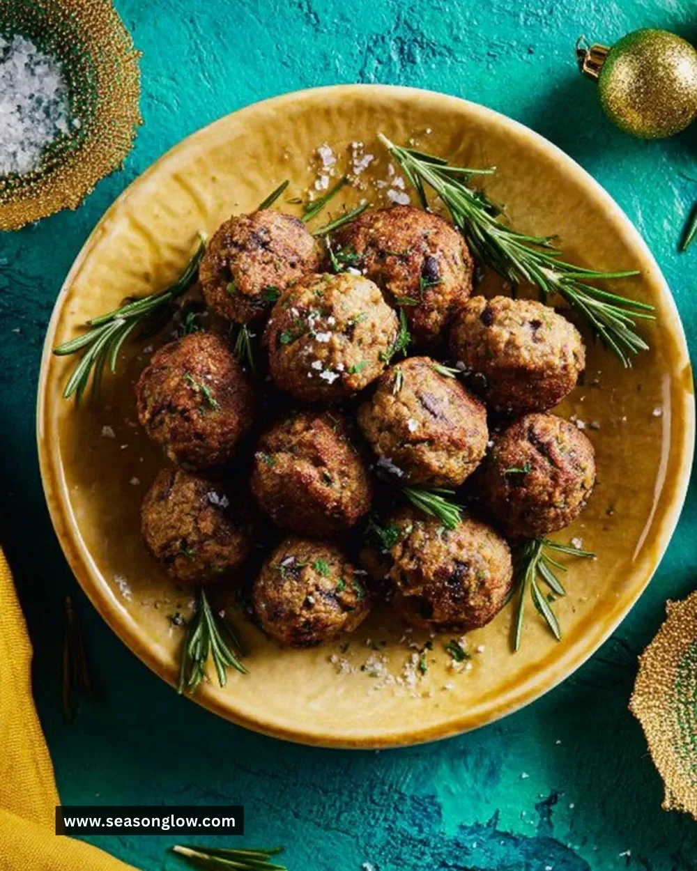 Delicious air fryer mushroom and chestnut stuffing balls served on a plate.