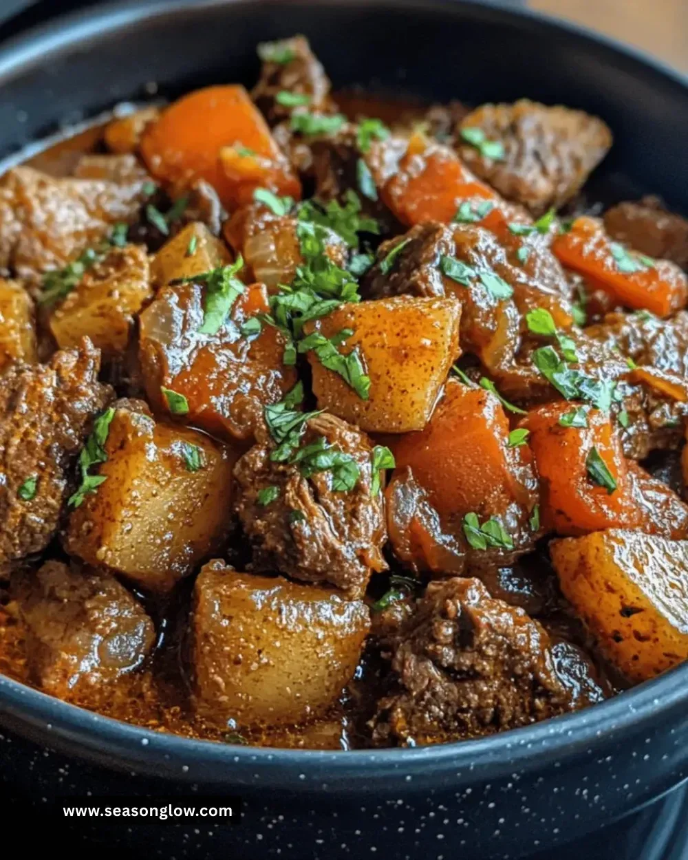 Delicious slow cooker Moroccan beef stew with spices and vegetables