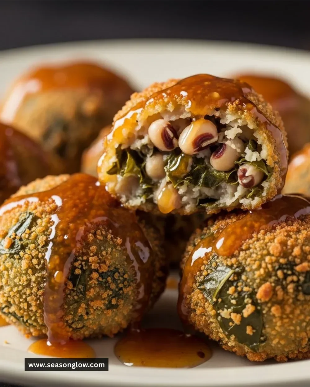 Delicious black-eyed peas and collard greens croquettes on a plate