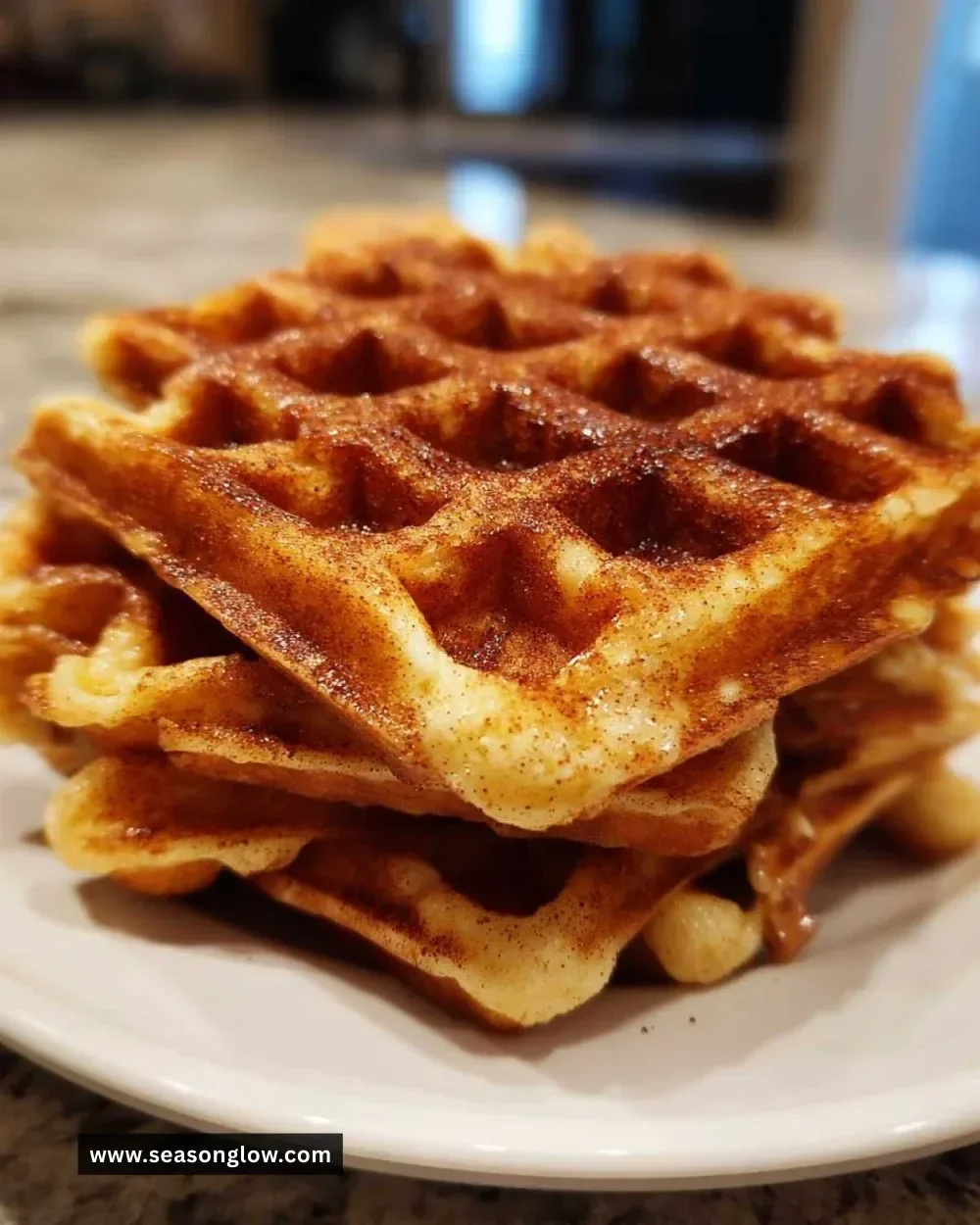 Delicious chai spiced waffles topped with syrup and spices