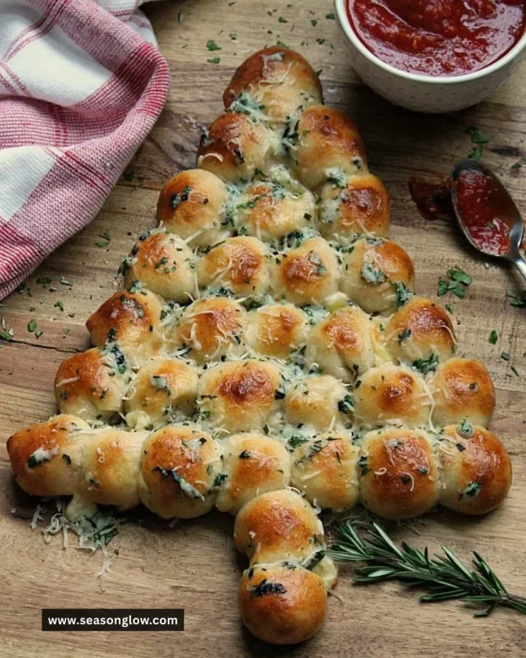 Cheesy Christmas tree bread decorated for the holidays