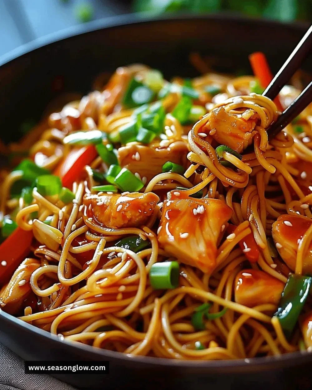 Delicious Chicken Lo Mein with tender chicken and fresh vegetables in a savory sauce