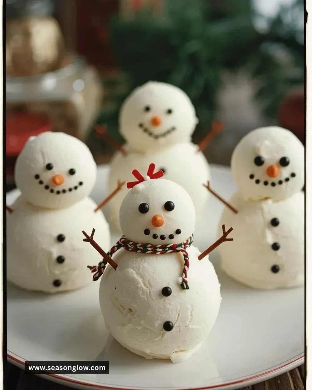 Delicious Christmas ice cream snowmen dessert perfect for holiday festivities.