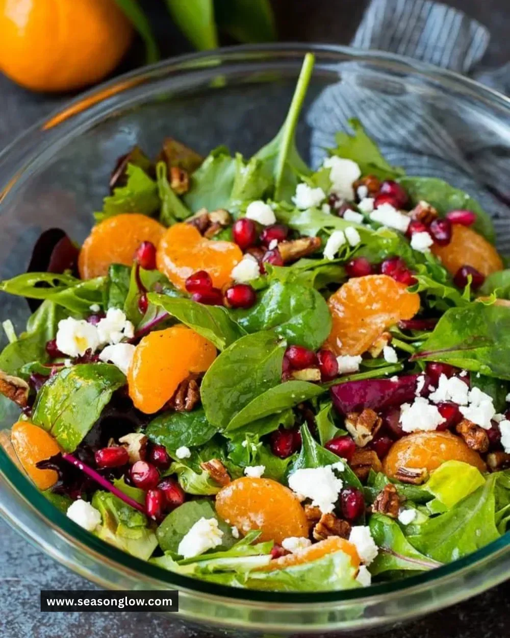 Delicious Christmas salad with festive ingredients on a holiday table