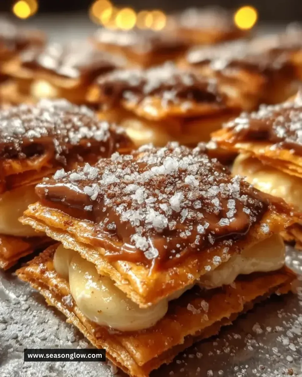 Delicious Churro Toffee Saltine Bites with cinnamon and chocolate toppings.