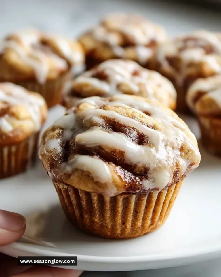 Freshly baked cinnamon roll muffins topped with icing and cinnamon sugar.