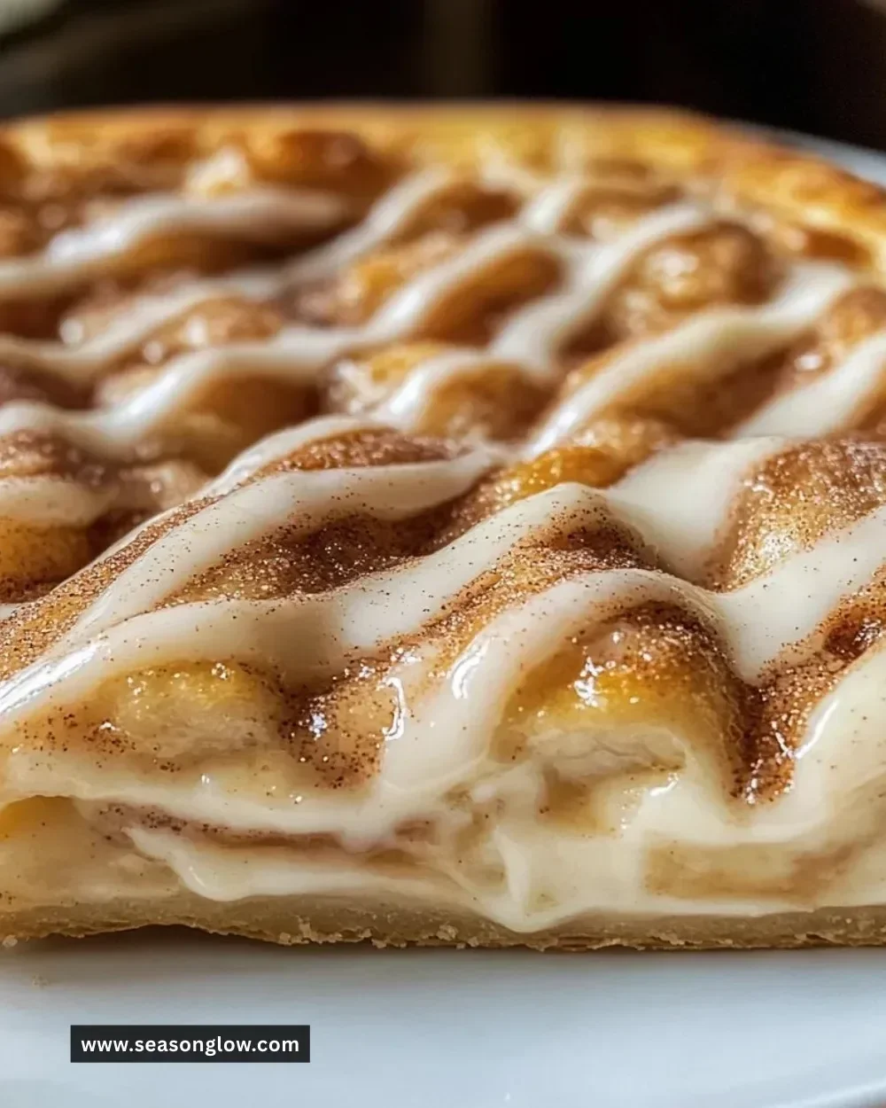 Cinnamon-sugar pizza made with crescent rolls, a sweet dessert treat.