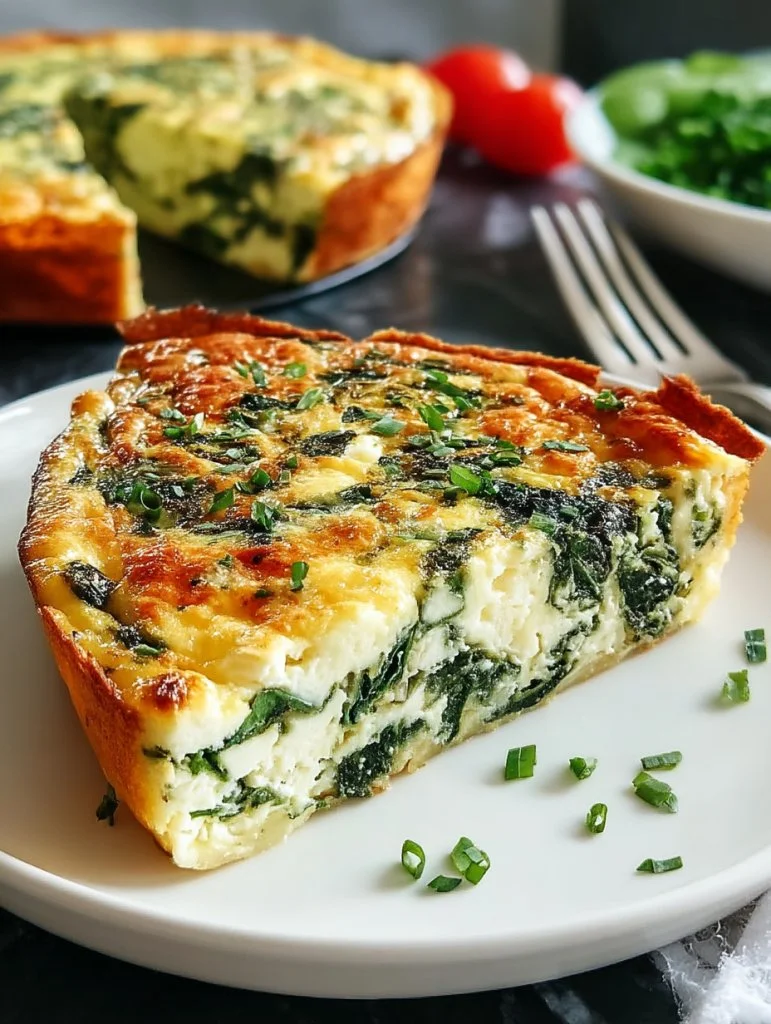 Cottage Cheese and Spinach Crustless Quiche on a plate