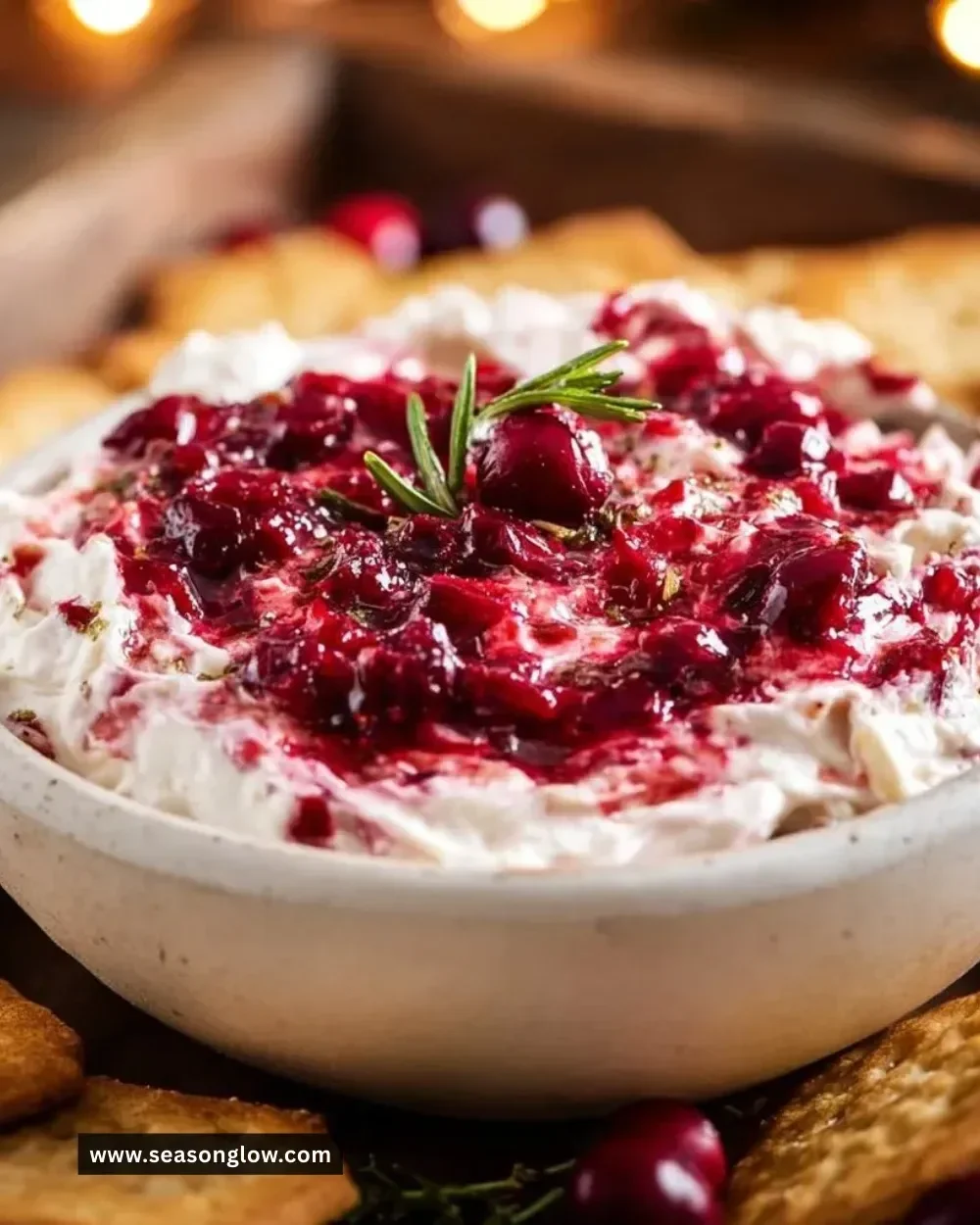 Delicious Cranberry Cream Cheese Dip served in a festive bowl