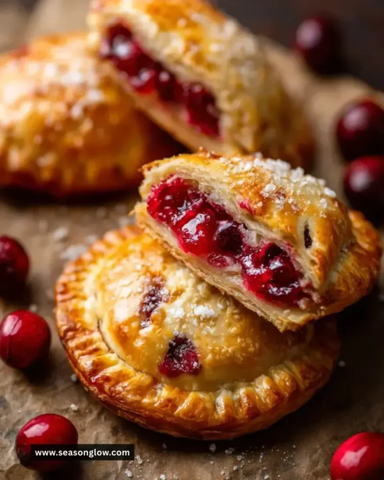 Freshly baked cranberry hand pies on a wooden table