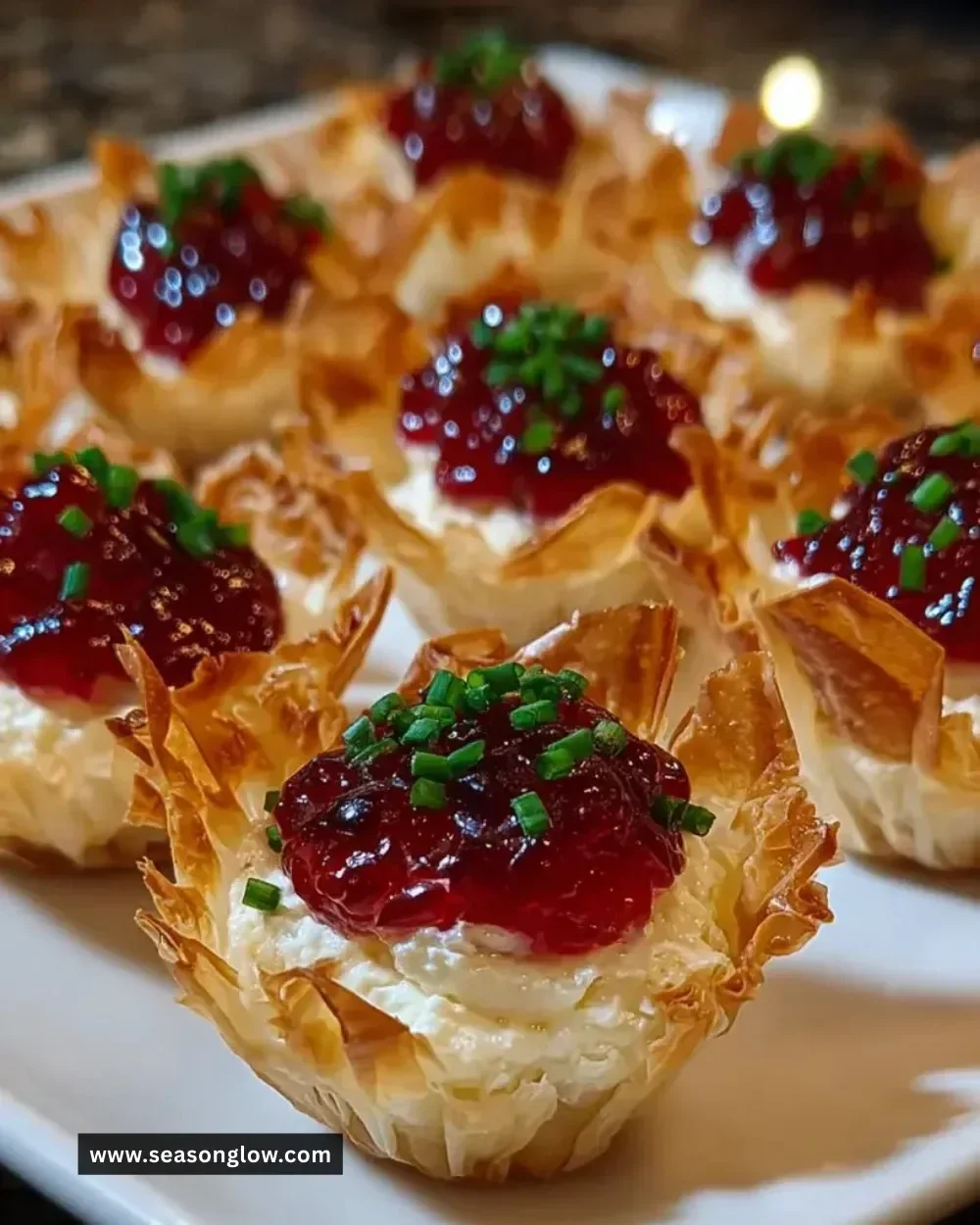 Cranberry Hot Pepper Jelly Cream Cheese Cups served on a platter