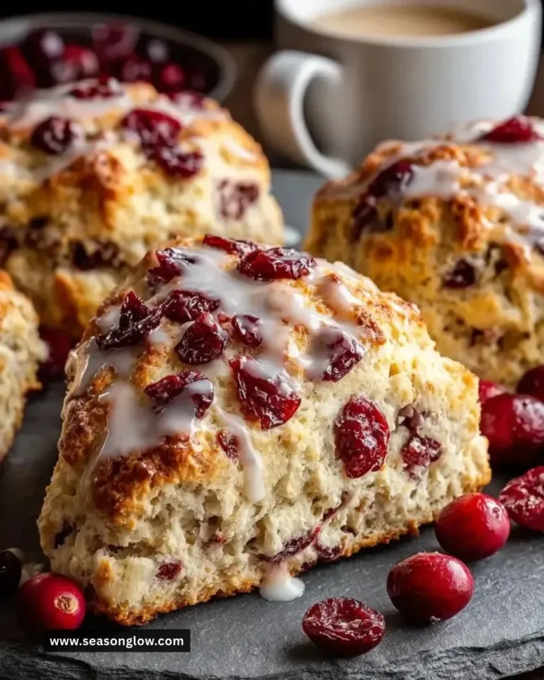 Freshly baked Cranberry Orange Maple Scones on a rustic wooden table