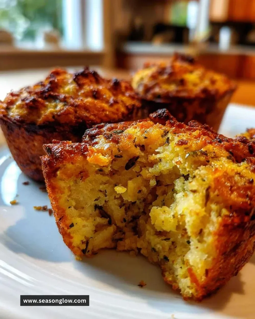Delicious next-day stuffing muffins served on a rustic wooden platter