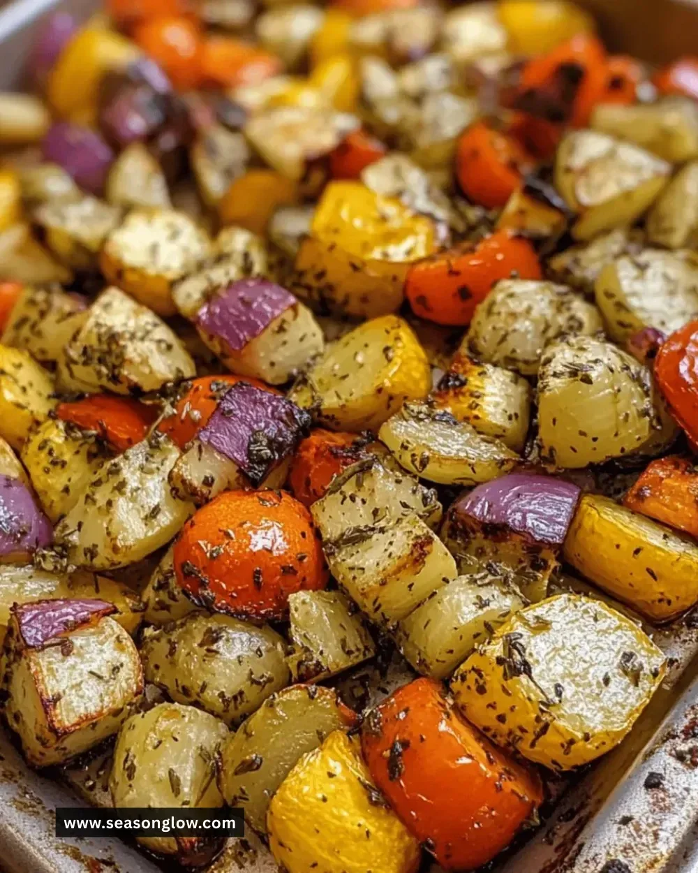 Delicious garlic herb roasted veggies served on a plate
