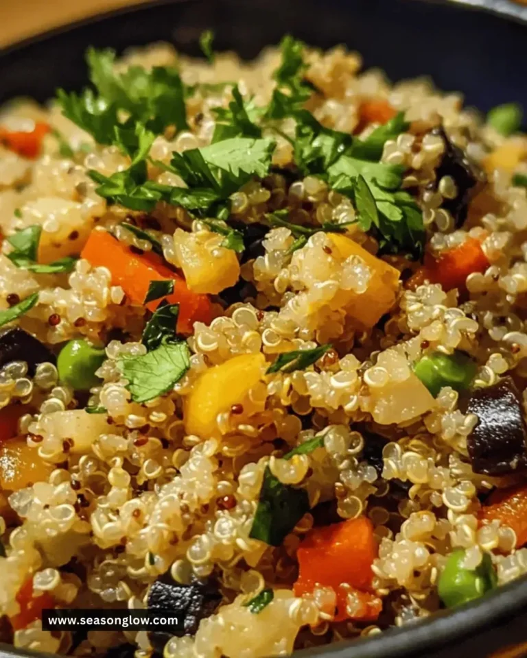 Bowl of easy gluten-free quinoa and vegetable pilaf, fresh and colorful meal.