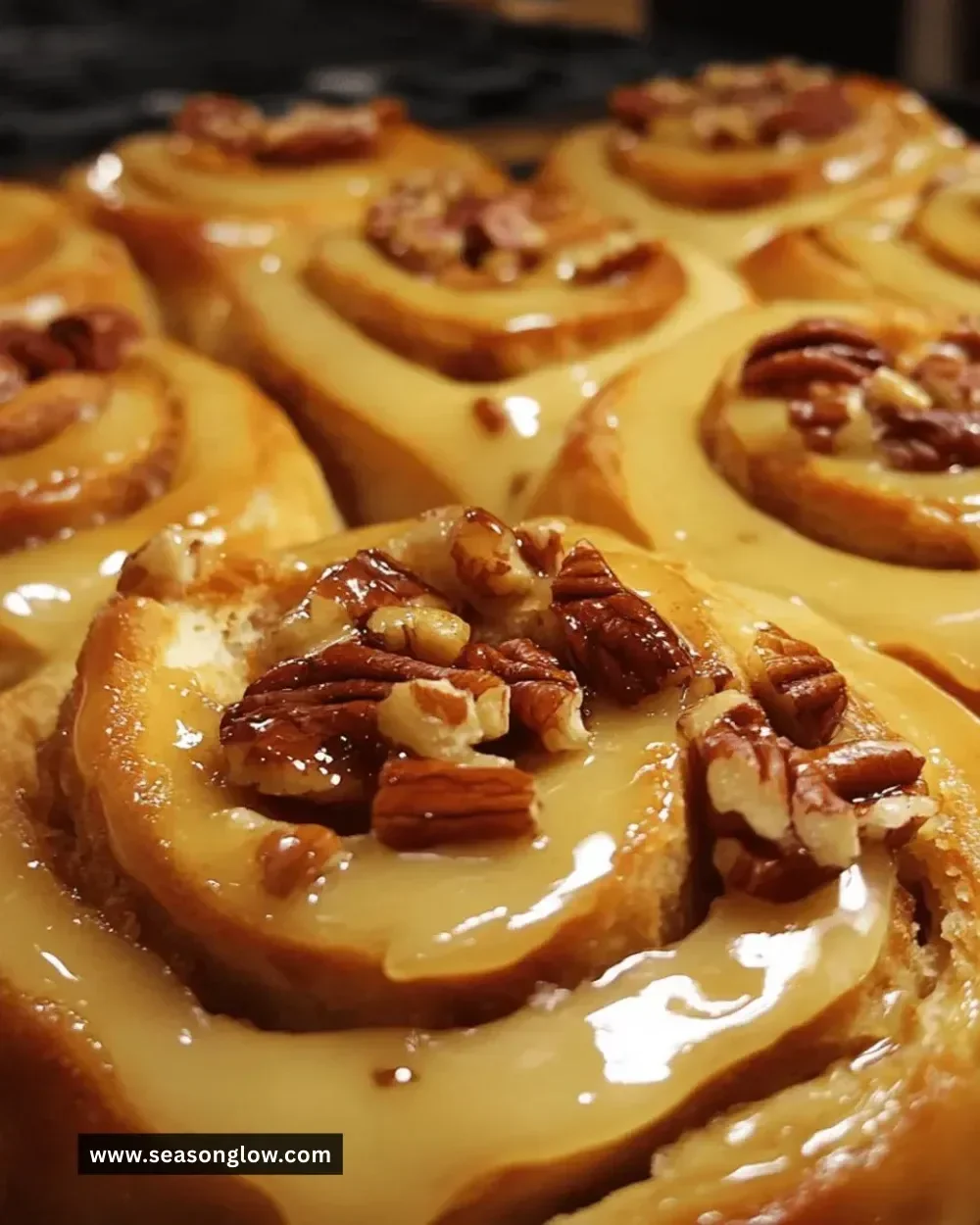Delicious easy Thanksgiving maple pecan sweet rolls fresh from the oven