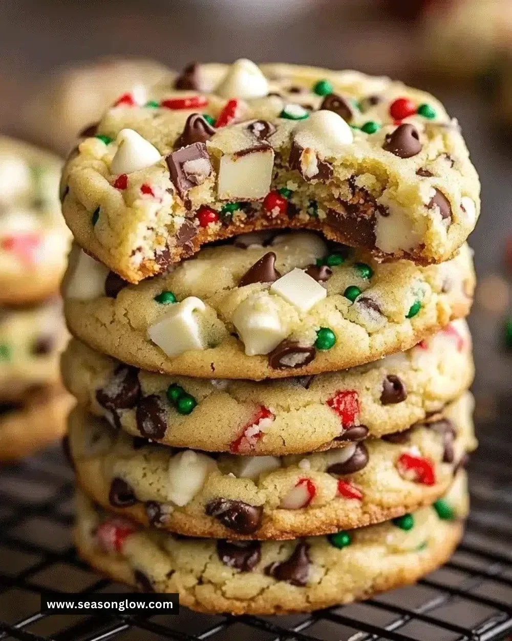 Delicious easy winter wonderland chocolate chip cookies on a festive platter