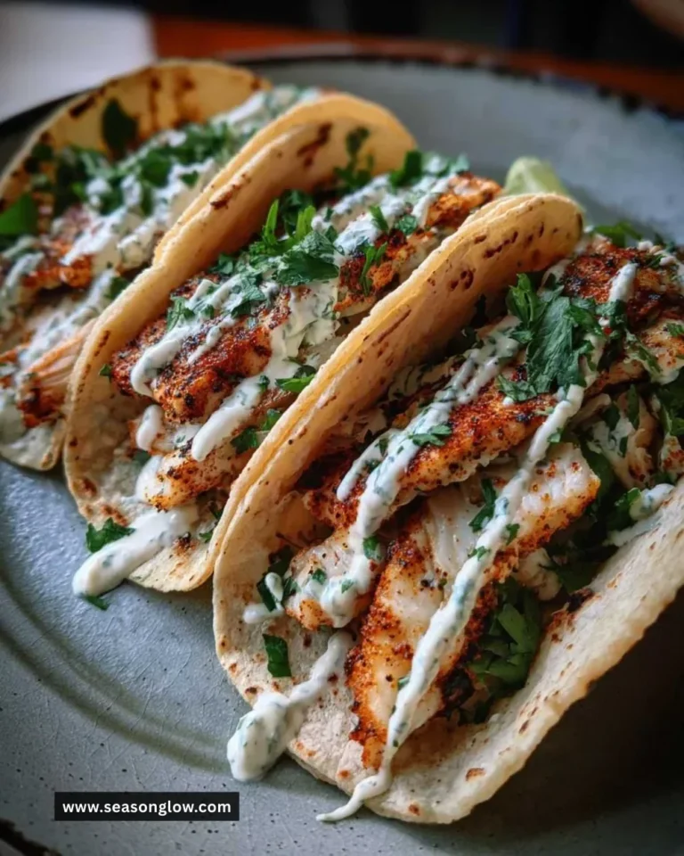 Plate of delicious fish tacos topped with fresh cilantro and lime