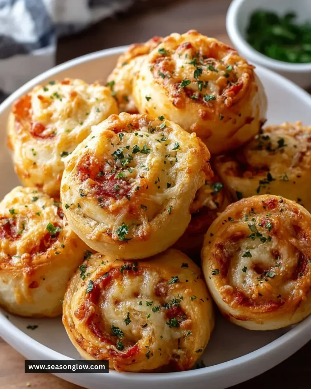 Garlic Parmesan Pizza Rolls with melted cheese and herbs