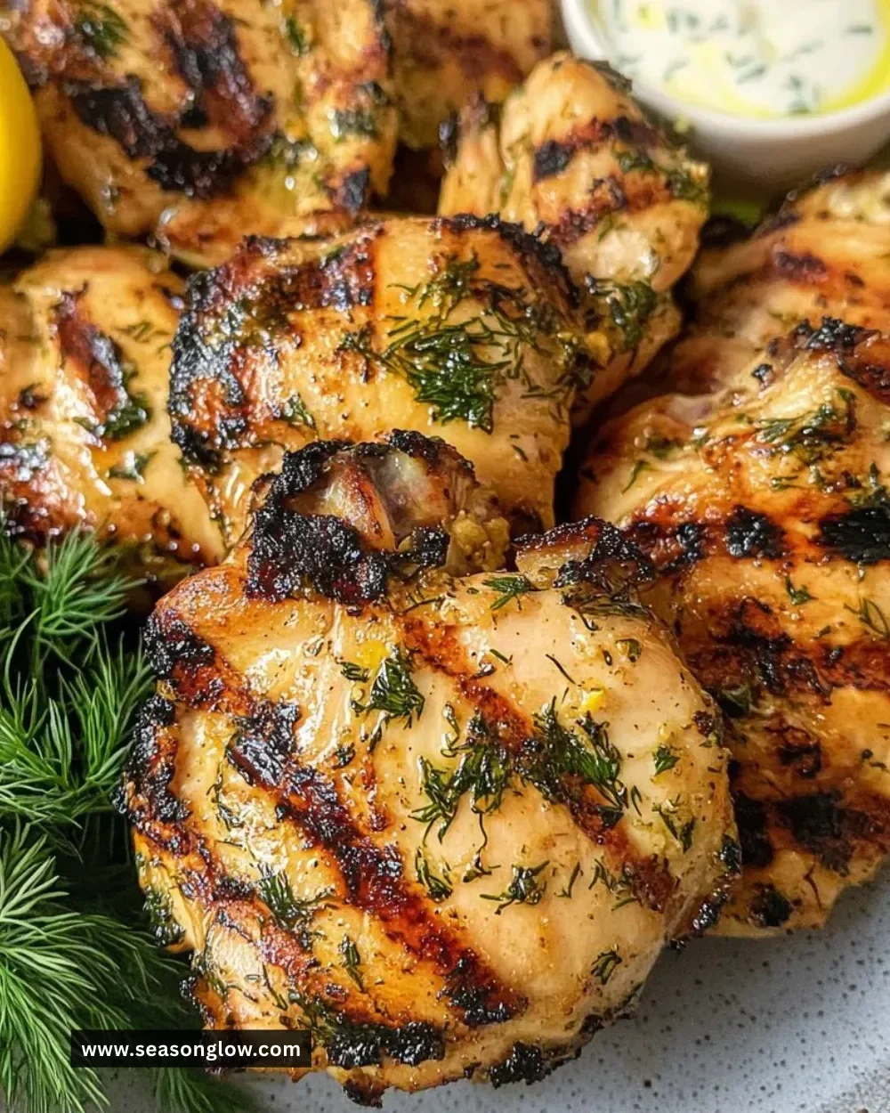 Delicious Greek yogurt marinated chicken ready to be grilled