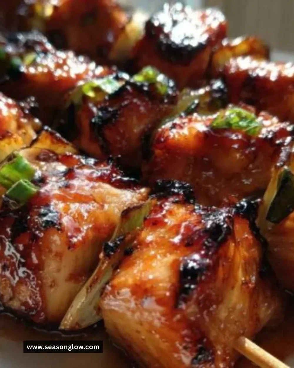 Grilled Honey Sriracha Chicken Skewers ready to serve