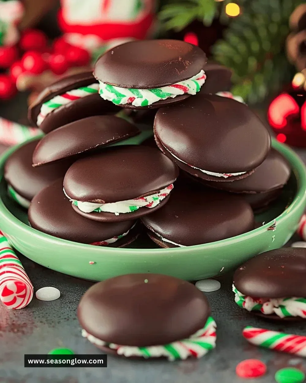 Homemade peppermint patties on a plate, ready to enjoy as a tasty treat.