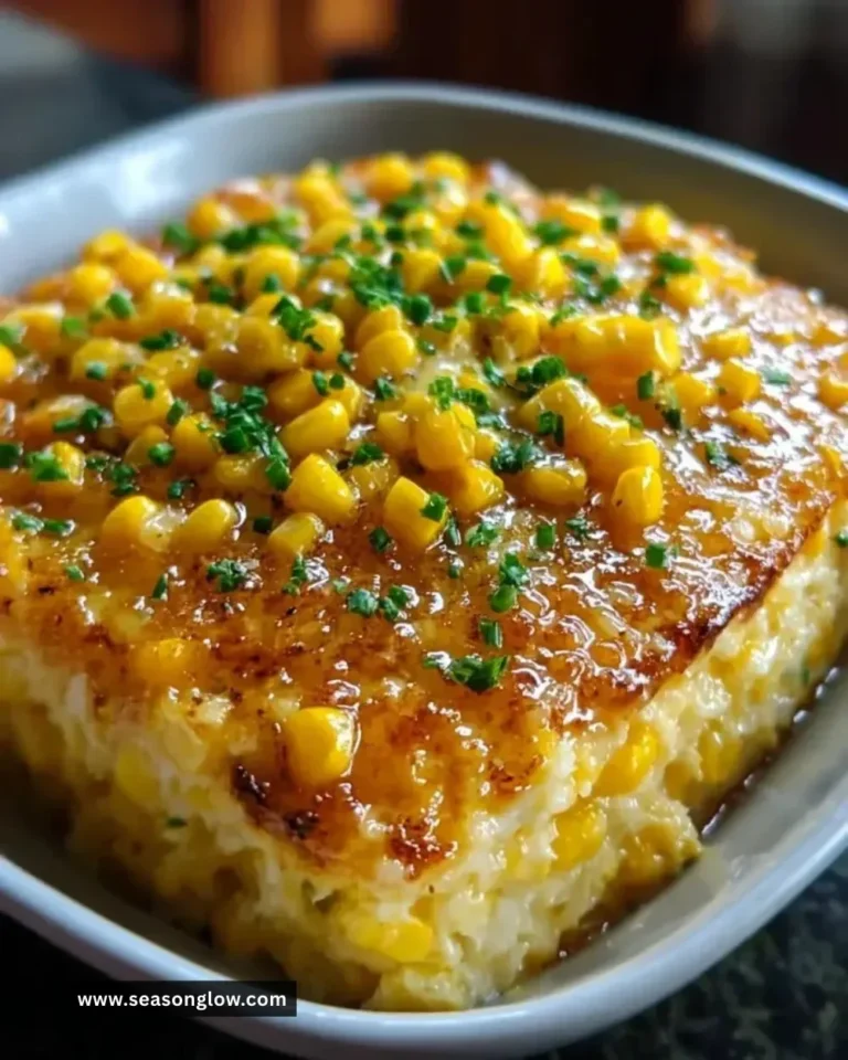Honey-Glazed Corn Casserole served in a baking dish, showcasing golden corn and a glaze.