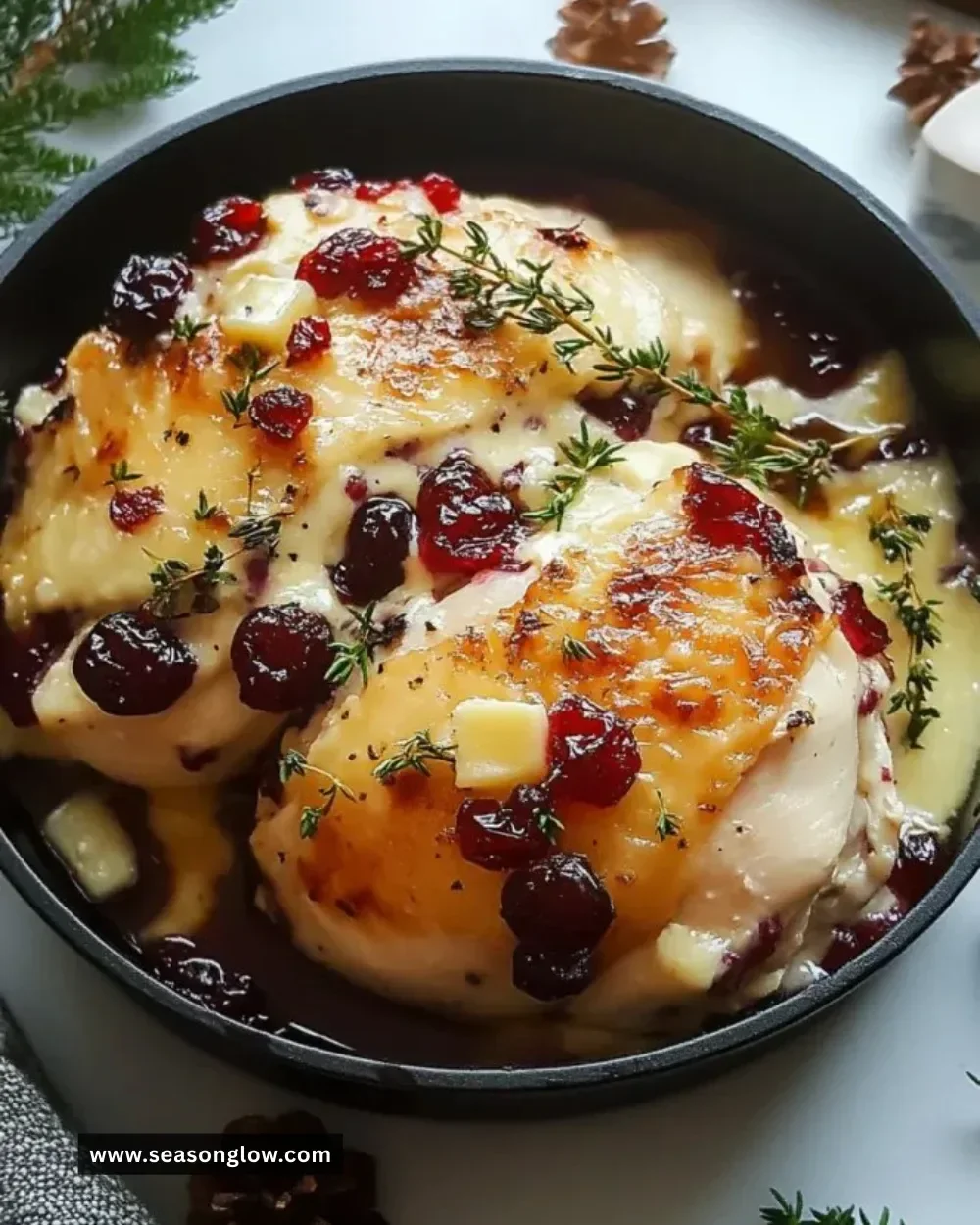 Impressive cranberry brie stuffed chicken dish plated for serving
