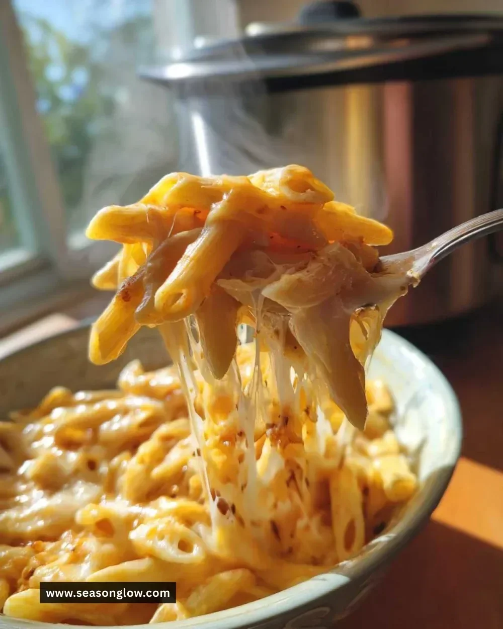 Creamy Instant Pot macaroni and cheese served in a white bowl