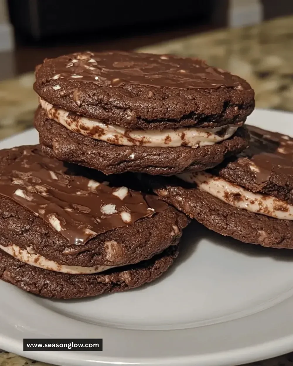 Irresistible double chocolate cookie sandwiches filled with creamy filling
