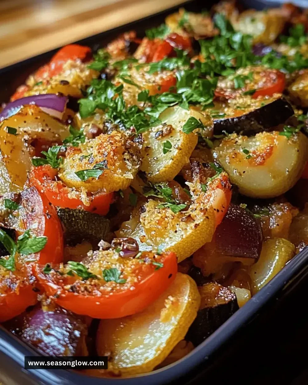 Colorful Mediterranean Veggie Bake with assorted vegetables and herbs