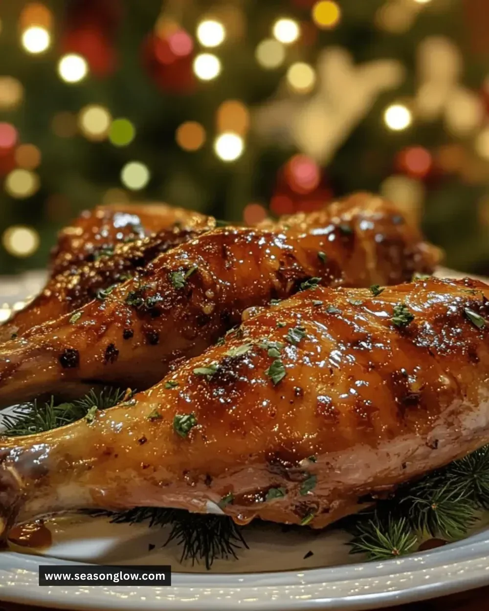Juicy honey-glazed turkey legs ready for a festive Christmas dinner