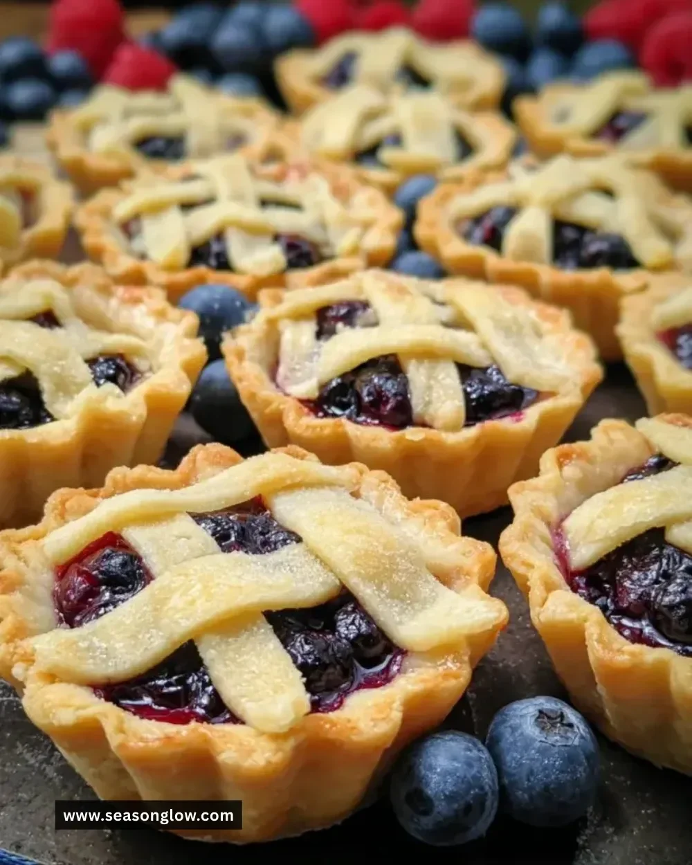 Mini blueberry pies fresh out of the oven, perfect for dessert lovers.