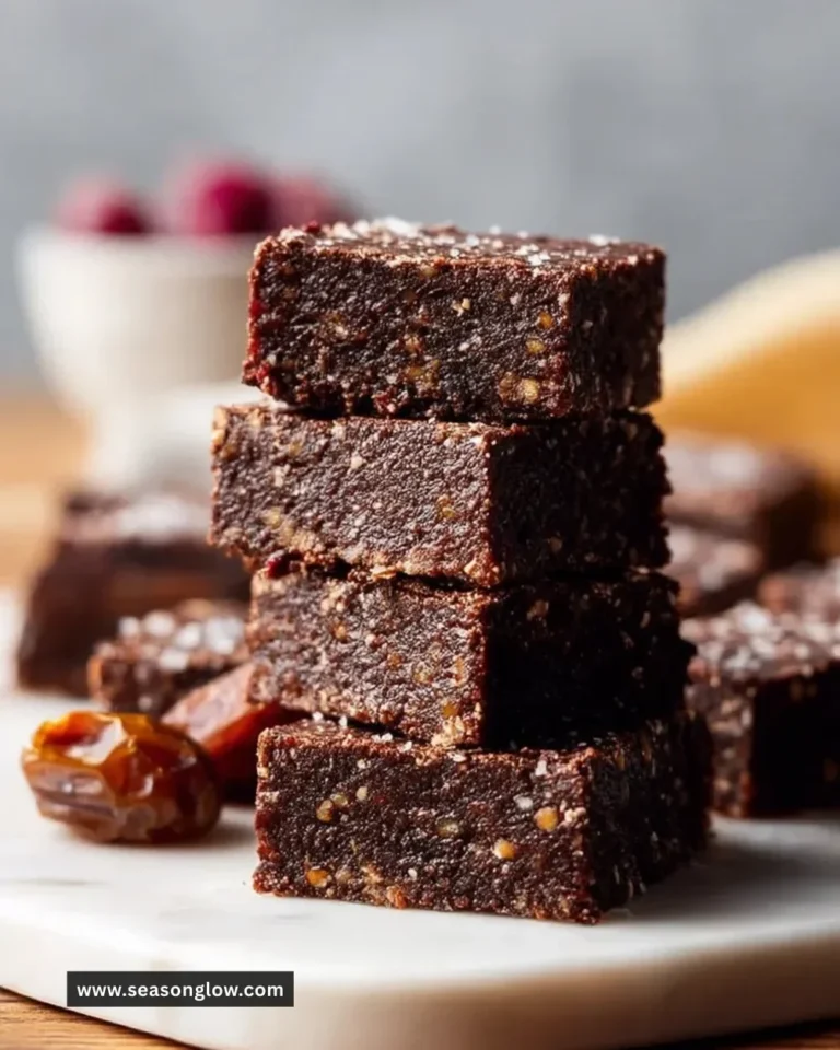Delicious no bake vegan date brownies on a wooden table