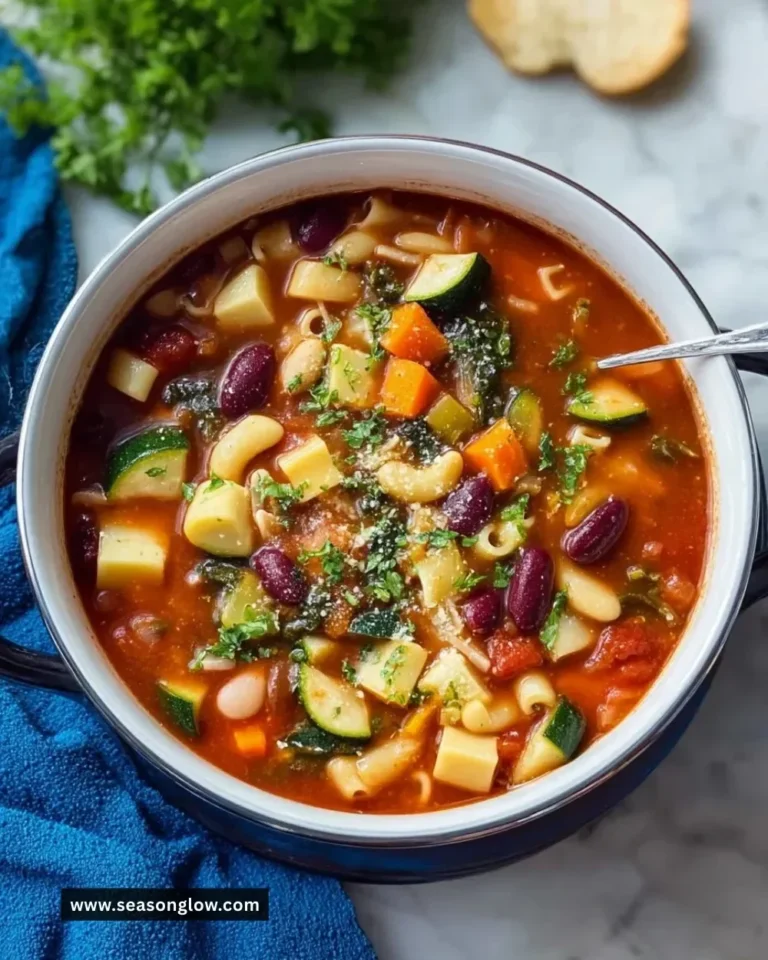 Bowl of Olive Garden minestrone soup with vegetables and beans on a wooden table.