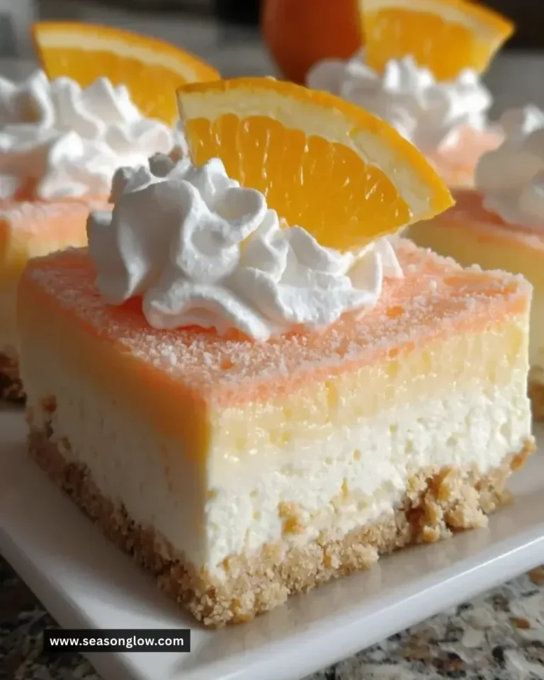 Orange creamsicle dream bars served on a plate with an orange slice garnish