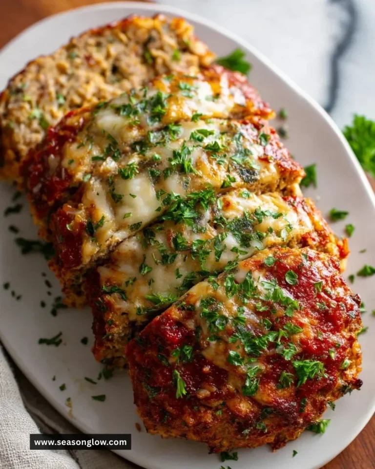 Baked Parmesan Chicken Meatloaf served with herbs and seasoning, a healthy dish.