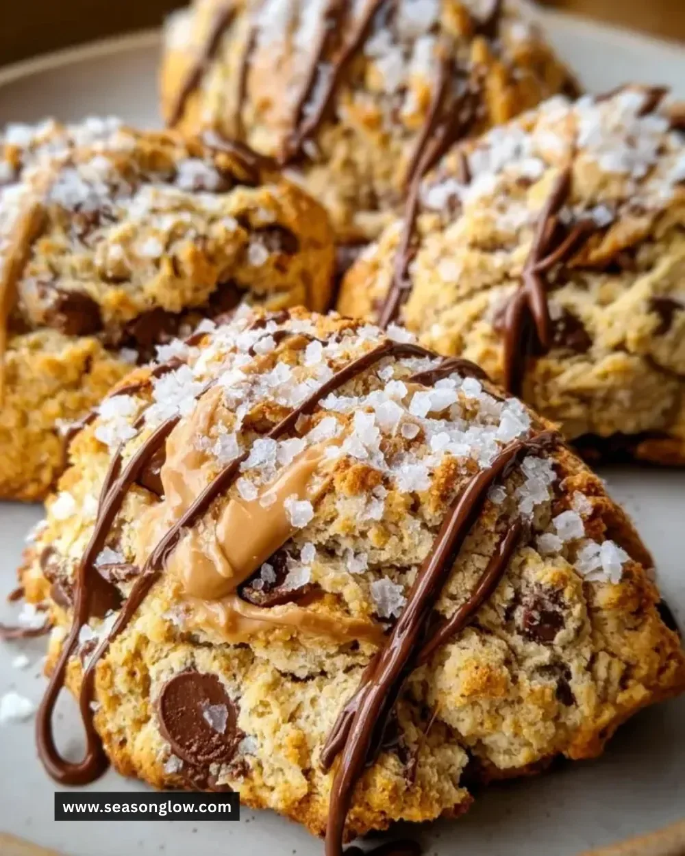 Freshly baked Peanut Butter Chocolate Swirl Scones on a serving plate