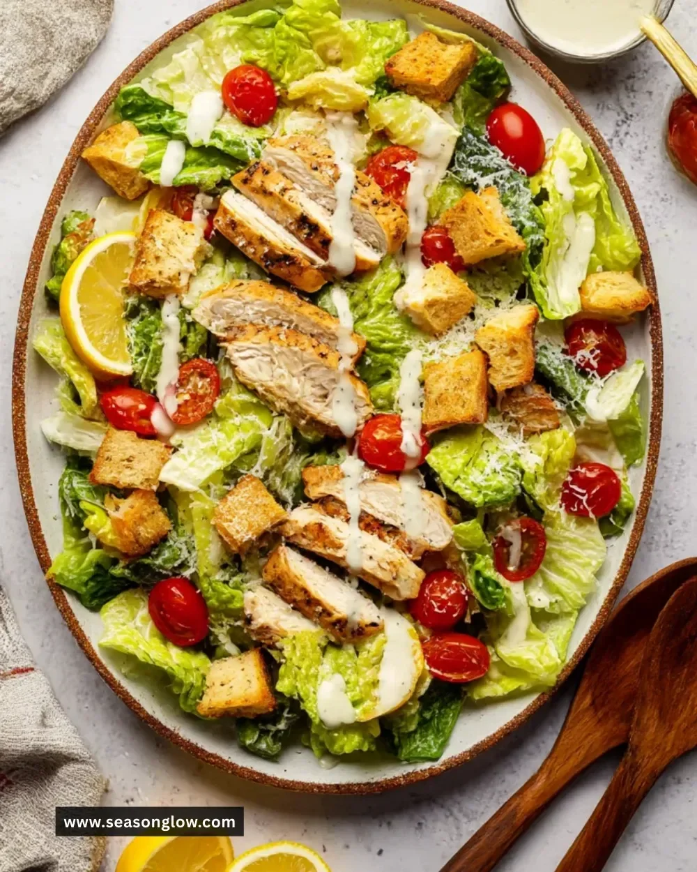 Delicious sheet pan chicken caesar salad with fresh greens and grilled chicken