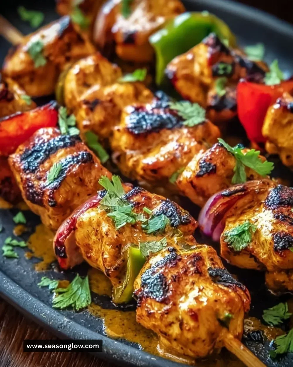Thai curry chicken skewers marinated in a rich coconut sauce